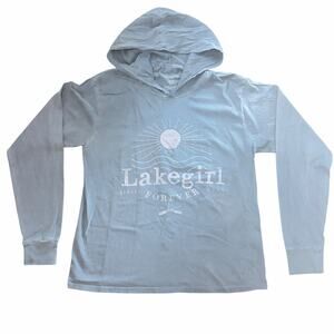 Lakegirl Forever Since 2002 Long Sleeve Hooded Tee 100% Cotton Small Blue NWOT